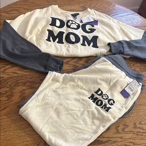 Modern Lux Dog Mom Pajama Set - Cream and Gray